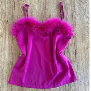 HYFVE Hot Pink Feather Trim Tank Top Size Small